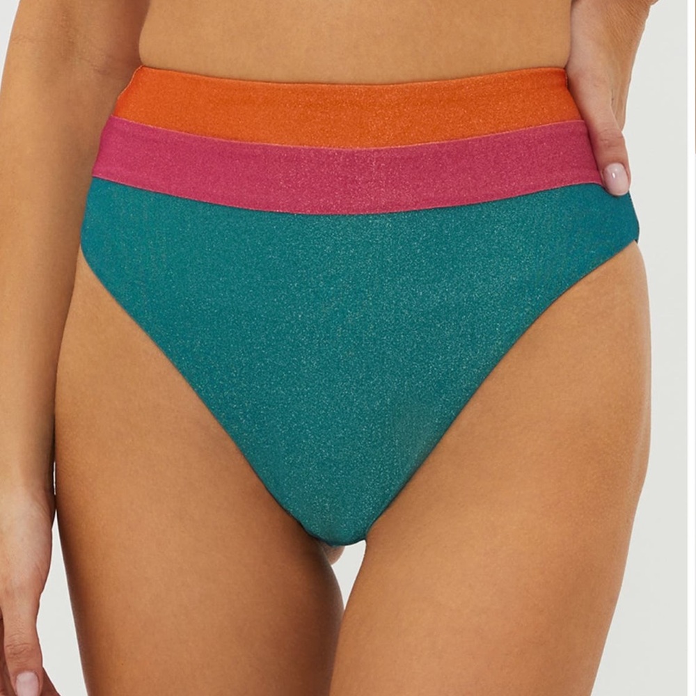 NWT Beach Riot Heidi COLORBLOCK HIGH WAIST BIKINI BOTTOMS - S - Sorbet Sea